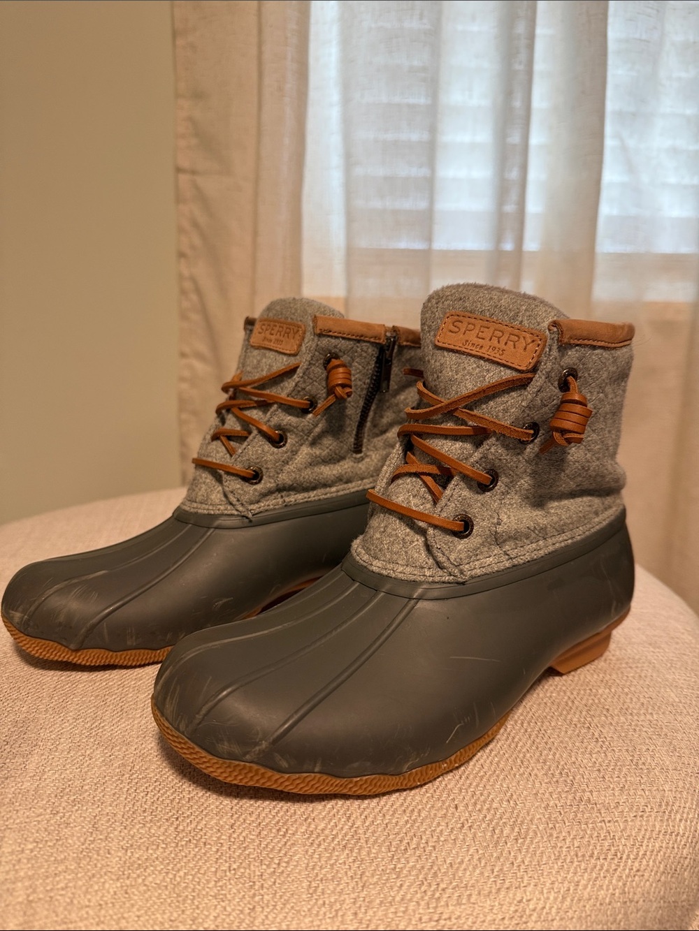 Sperry Grey and Tan Womens Waterproof Duck Boots